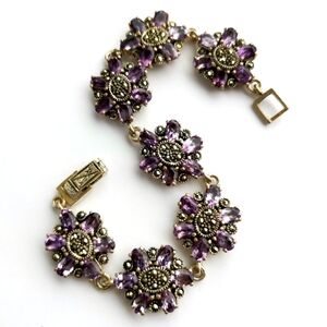 Vintage sterling silver Amethyst marcasite flower bracelet